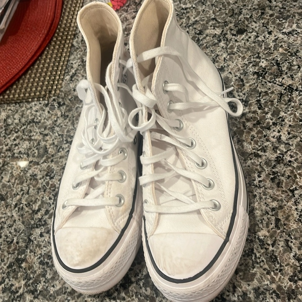 Platform white converse shoes